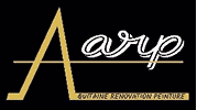 Logo AARP Aquitaine Rénovation Peinture, un grand A stylisé doré et le nom en blanc sur fond noir.