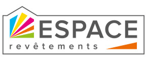 Logo ESPACE revêtements | Expert en sols et murs Logo Espace revêtements : icône maison stylisée avec éventail de couleurs vives et forme orange.
