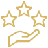 Main stylisée couleur or présentant trois étoiles. Icône symbolisant la qualité, l'excellence ou une note de 3 étoiles.